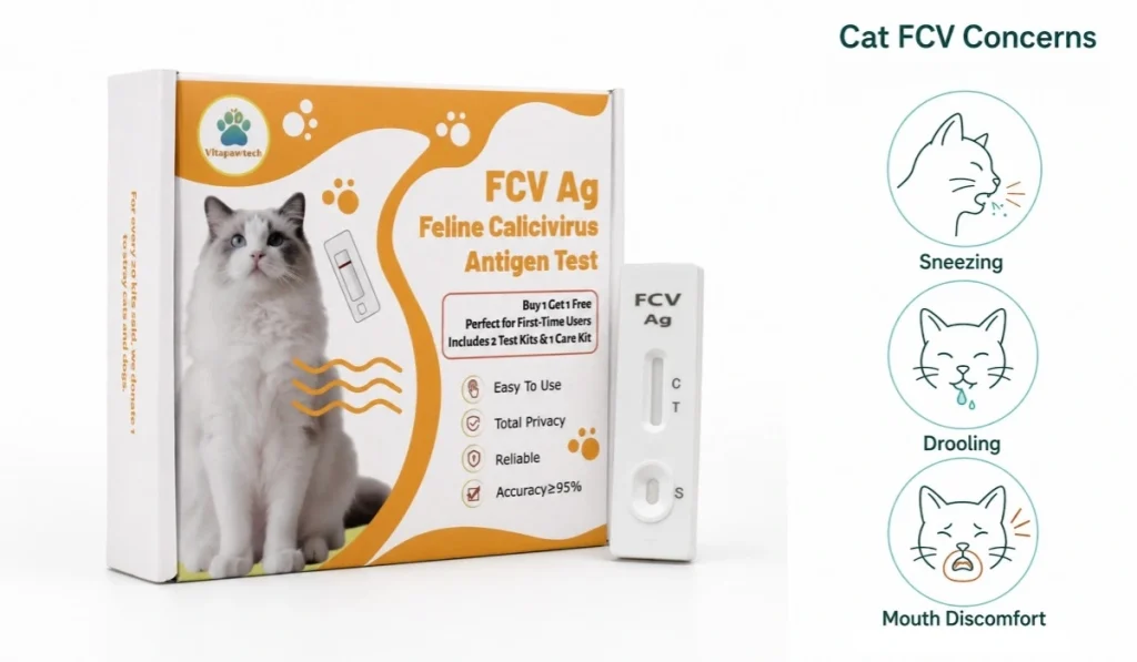 Heimsets kaufen 21 VitapawTech Katzen-FCV-Testkit mit Symptomsymbolen für Niesen, Speichelfluss und Mundbeschwerden