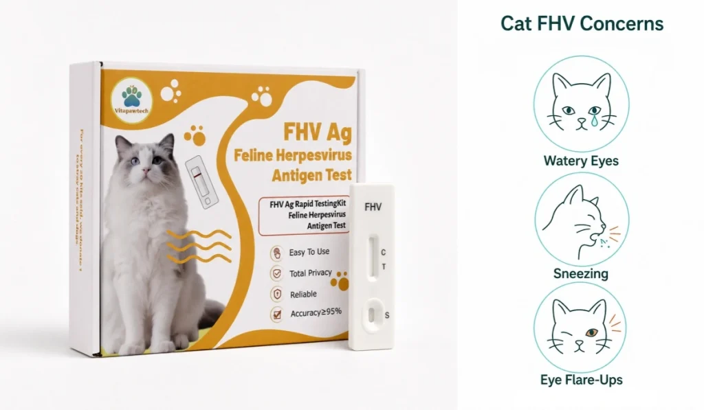 Heimsets kaufen 19 VitapawTech-Katzenbild (FHV) mit Symptomsymbolen für tränende Augen, Niesen und wiederkehrende Augenentzündungen